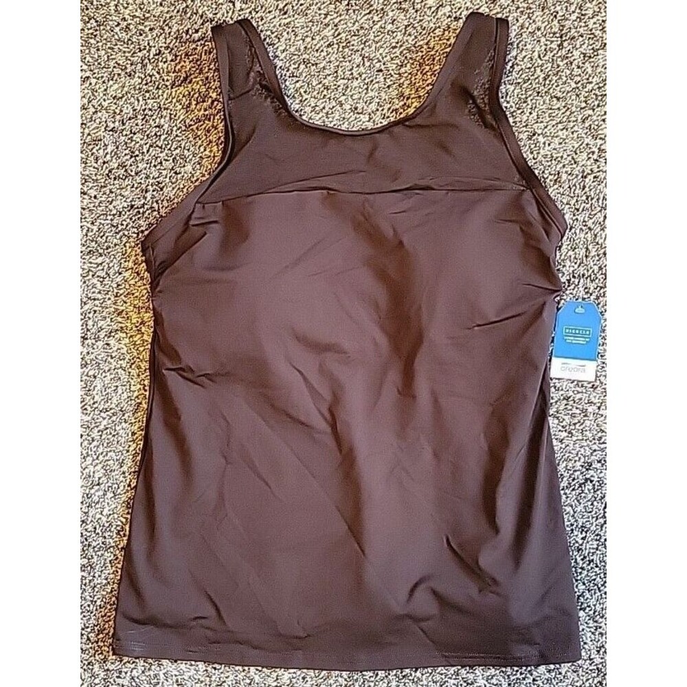 Women's Brown 14 Swim Top High Neck Mesh Padded Bra Lands' End Modest S470